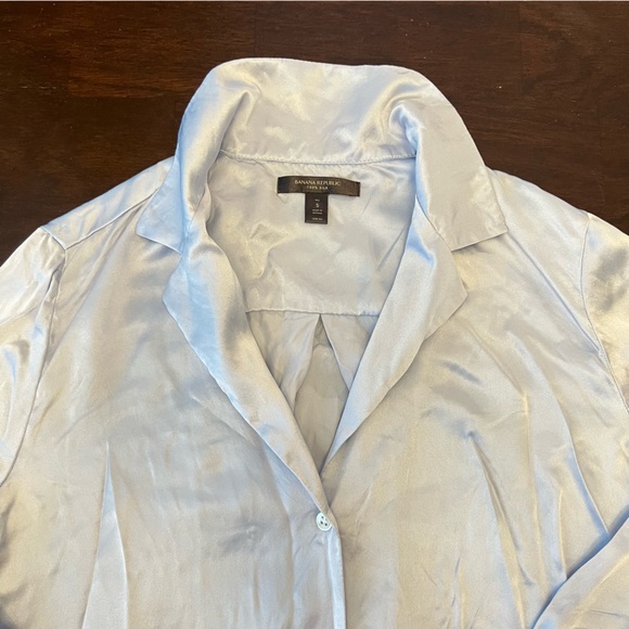 Banana Republic Blue Silk Button Up Blouse Office Career Long Sleeve Sz S FLAW - Picture 11 of 16